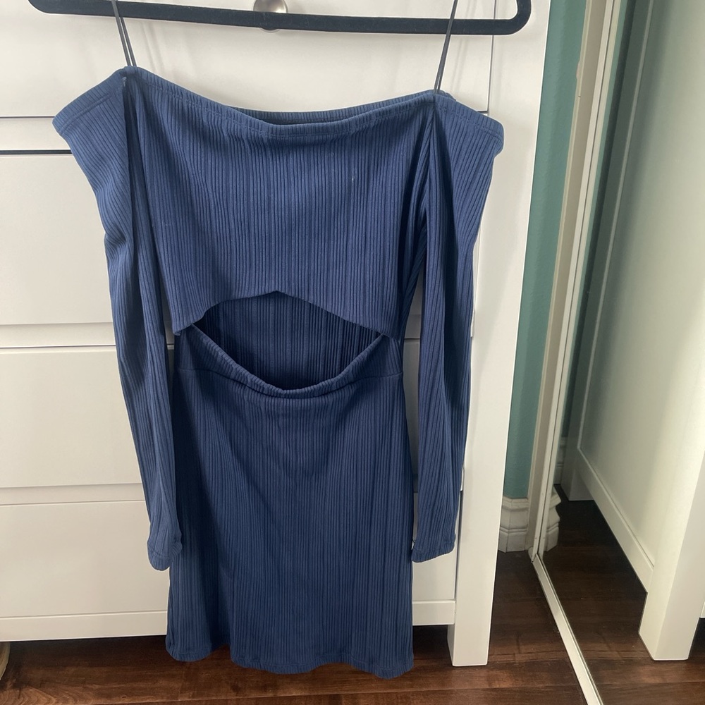 Windsor Navy Off-Shoulder Dress with cut out in the front